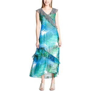 Calvin Klein Womens Multi Printed Ruffle Dress